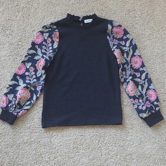 THML Tops - THML Navy Sweater with Floral Sleeves
